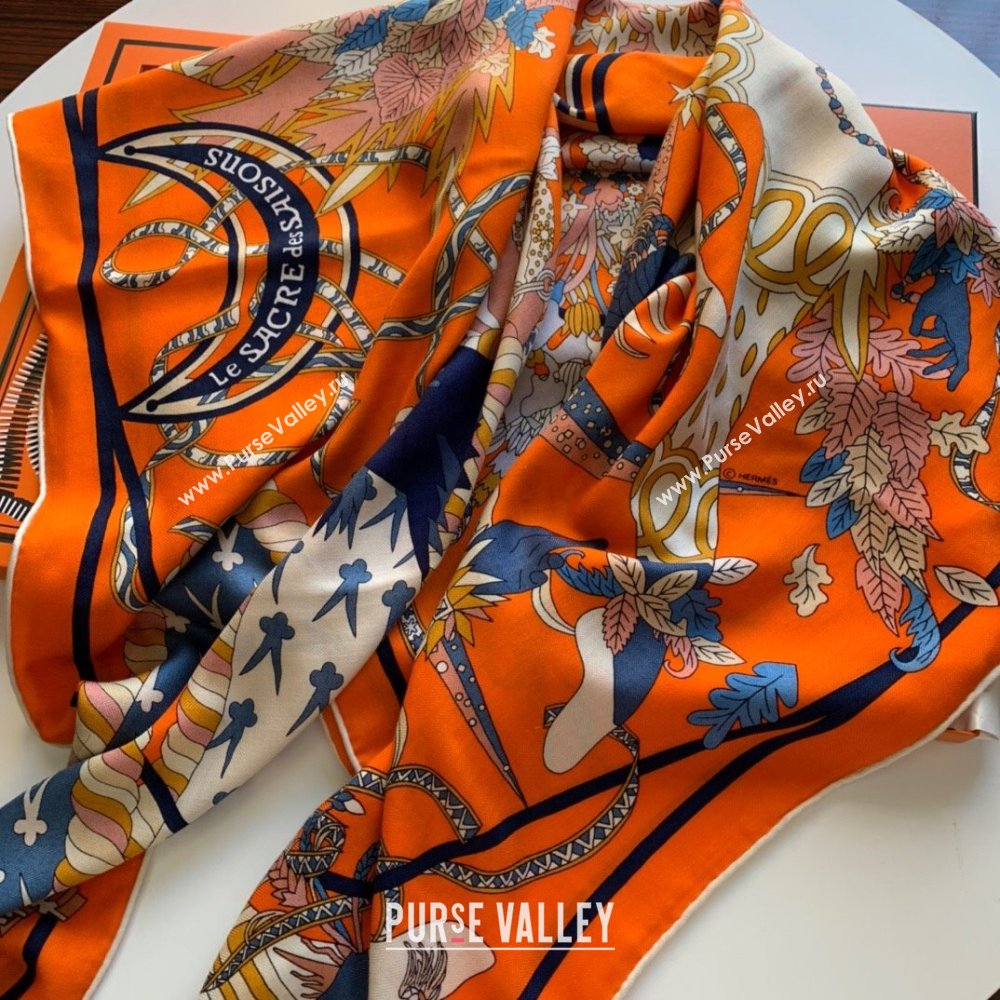 Hermes Cashmere Silk Sqaure Shawl Scarf 140cm H8607 Orange 2024 Top (WNS-24080607)