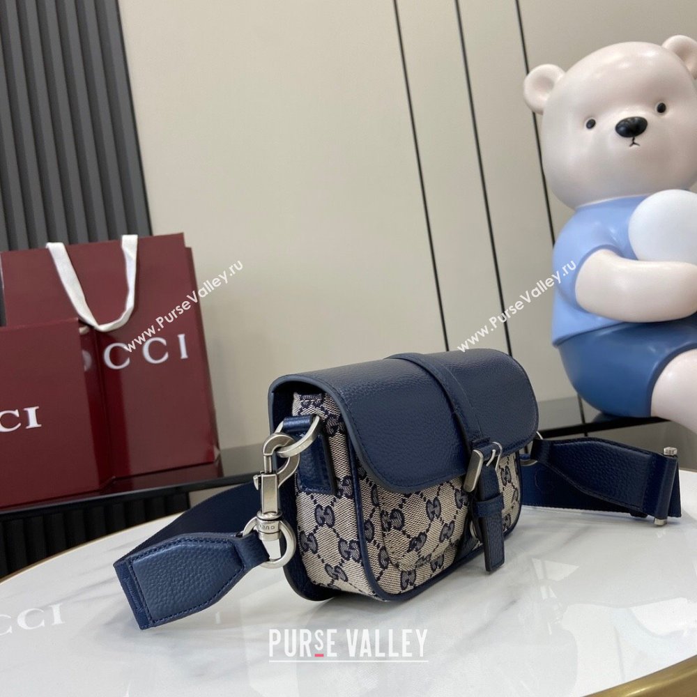 Gucci GG Super Mini Bag in Beige and Blue Original GG Canvas and Leather 795213 2024 (XLU-24093027)