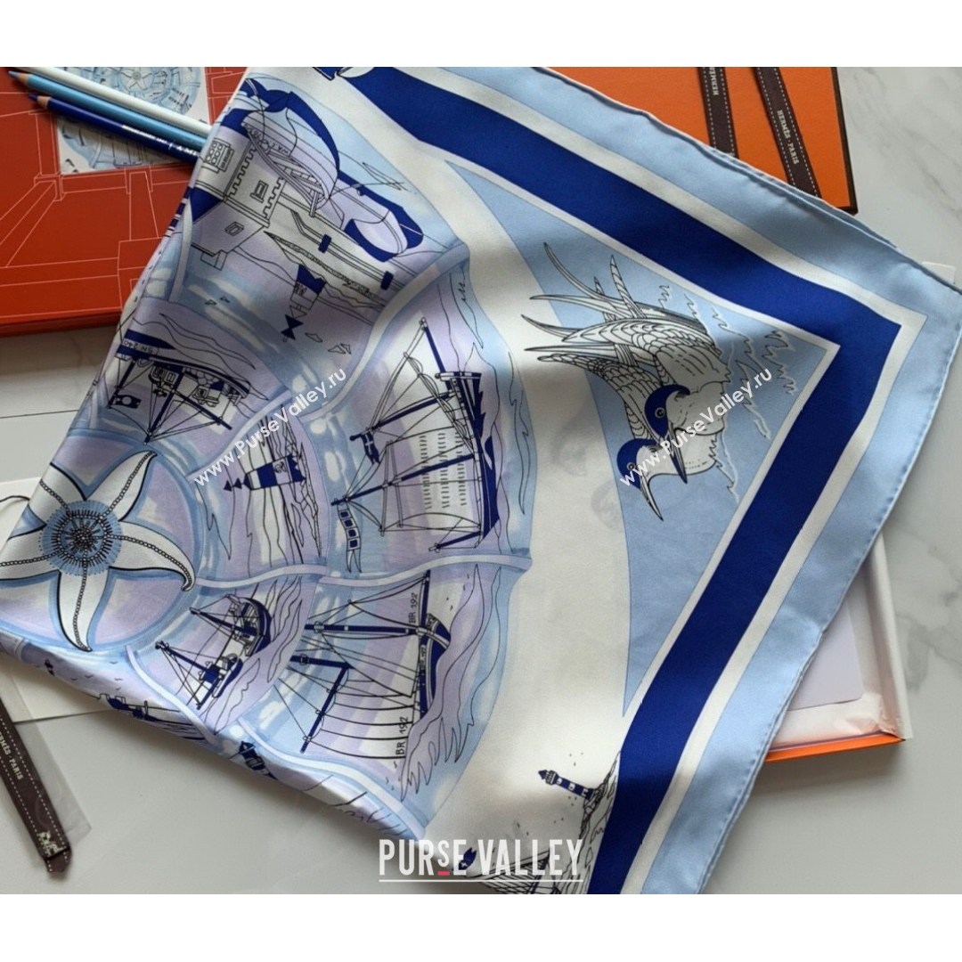 Hermes Sea Snail Twilly Silk Square Scarf 90x90cm Blue 2021 (WNS-21081809)