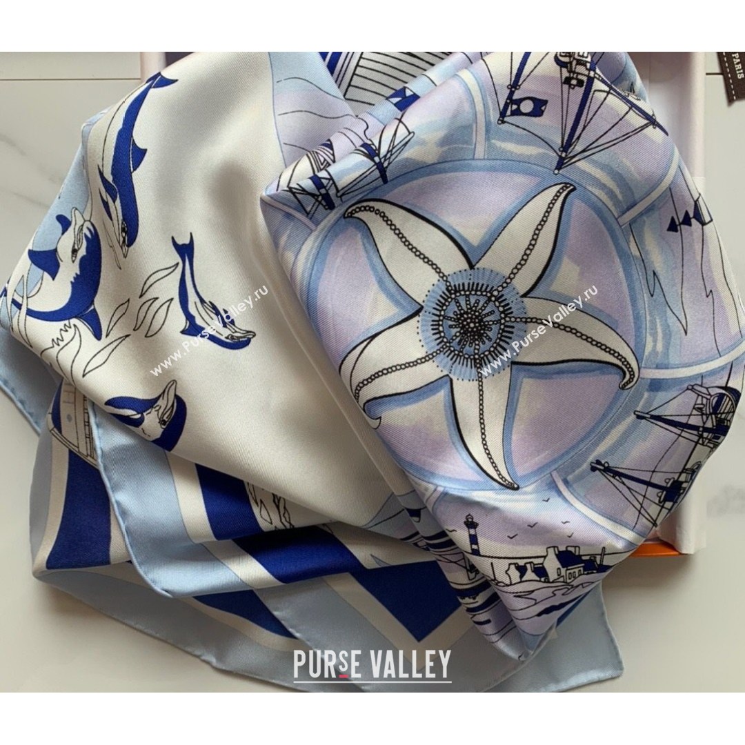 Hermes Sea Snail Twilly Silk Square Scarf 90x90cm Blue 2021 (WNS-21081809)