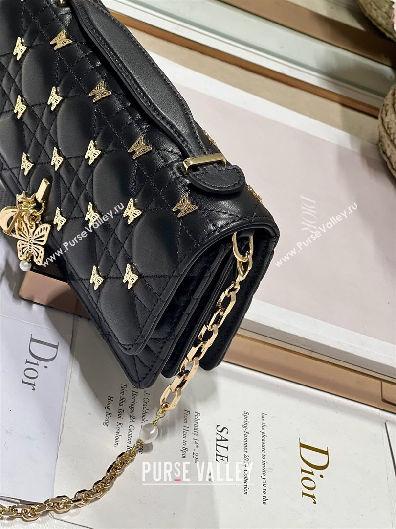 Dior Miss Dior Top Handle Bag with Gold-Finish Butterfly Studs Black 2024 (DMZ-241807)