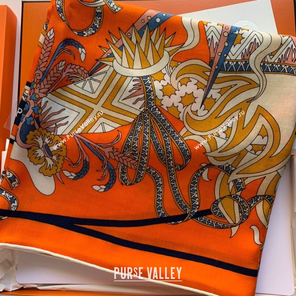 Hermes Cashmere Silk Sqaure Shawl Scarf 140cm H8607 Orange 2024 Top (WNS-24080607)