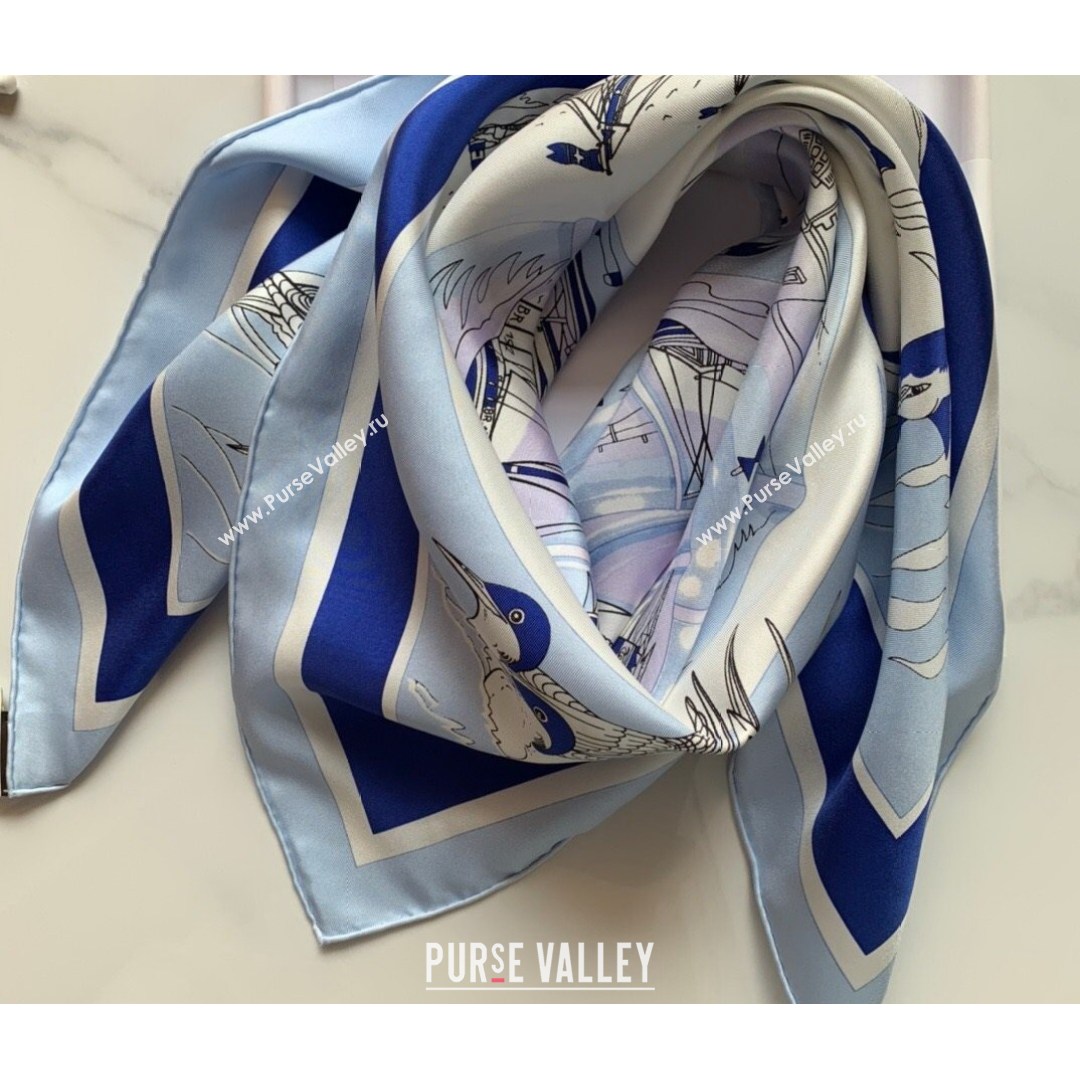 Hermes Sea Snail Twilly Silk Square Scarf 90x90cm Blue 2021 (WNS-21081809)