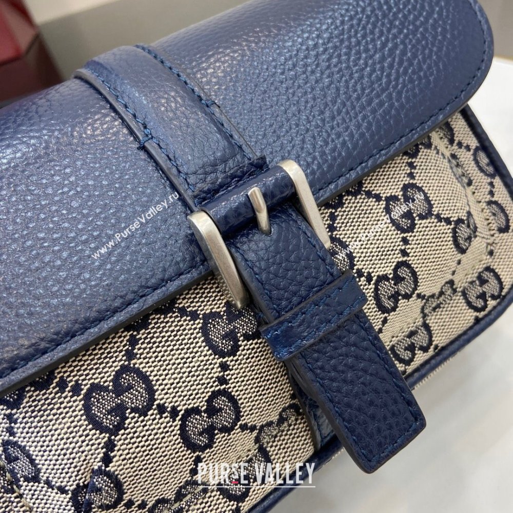 Gucci GG Super Mini Bag in Beige and Blue Original GG Canvas and Leather 795213 2024 (XLU-24093027)