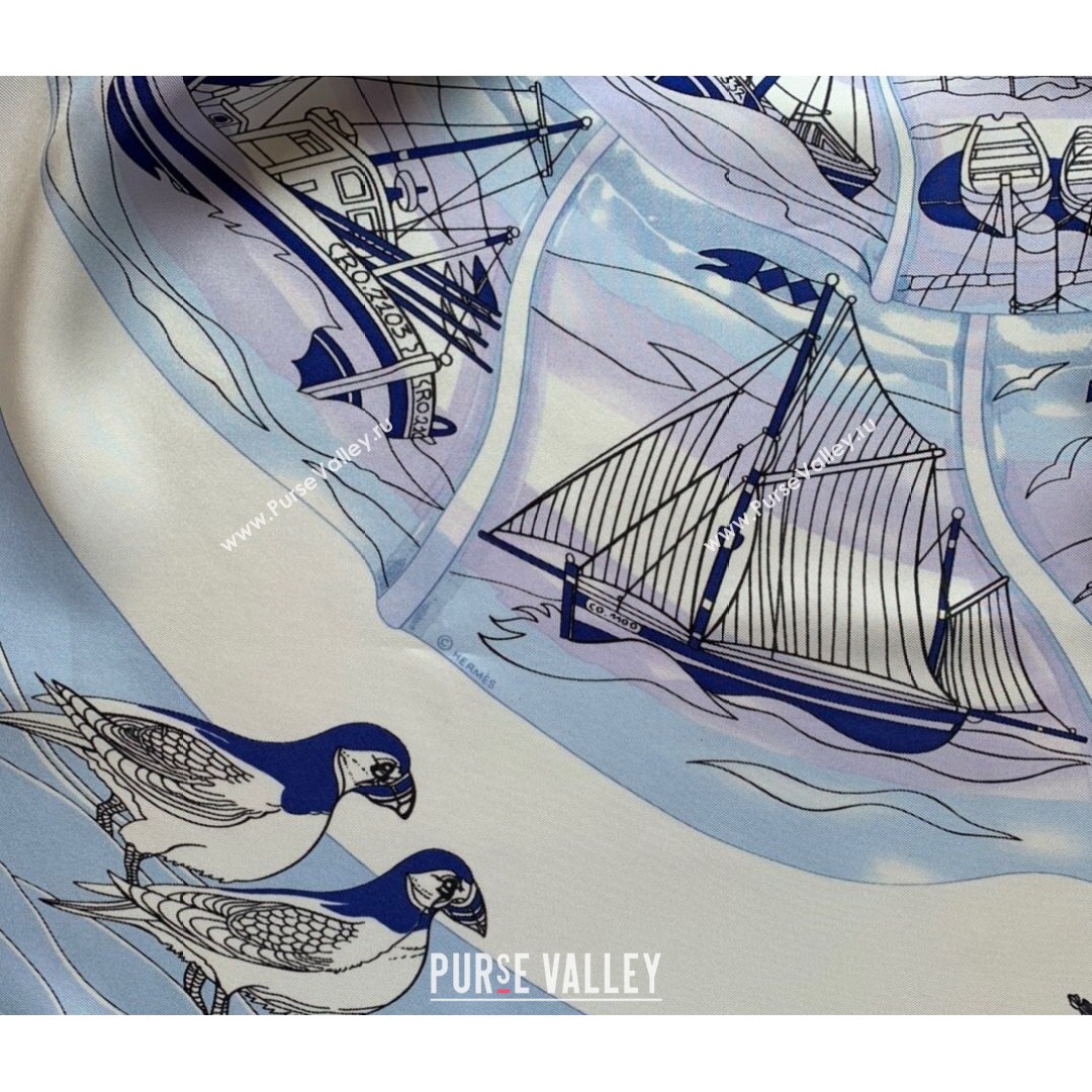 Hermes Sea Snail Twilly Silk Square Scarf 90x90cm Blue 2021 (WNS-21081809)