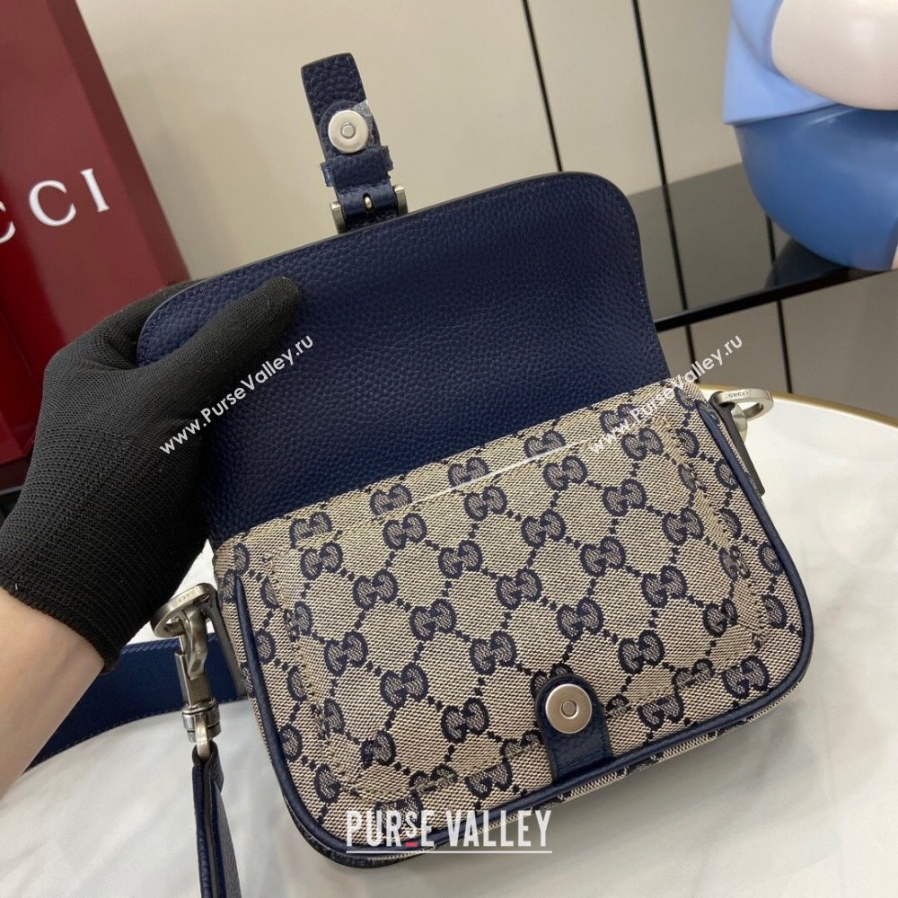 Gucci GG Super Mini Bag in Beige and Blue Original GG Canvas and Leather 795213 2024 (XLU-24093027)