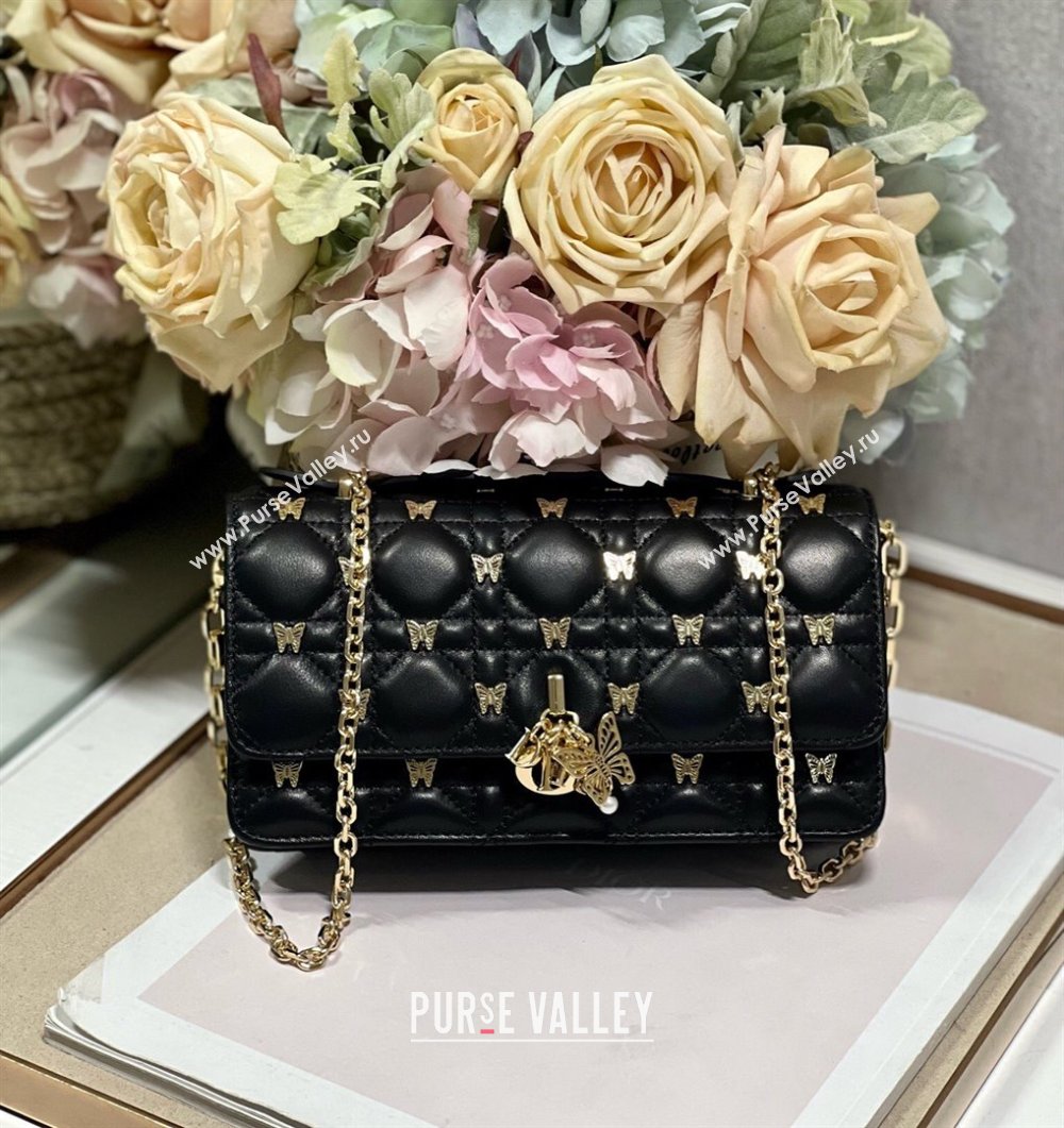 Dior Miss Dior Top Handle Bag with Gold-Finish Butterfly Studs Black 2024 (DMZ-241807)