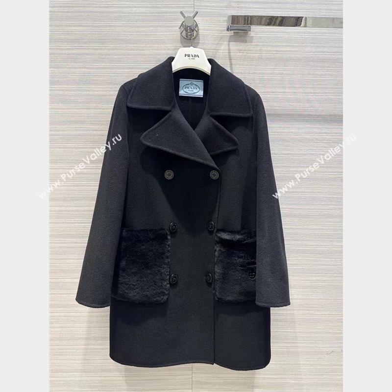 Prada Cashmere Coat P102009 Black 2023 (Q-23102009)