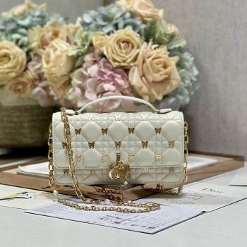 Dior Miss Dior Top Handle Bag with Gold-Finish Butterfly Studs White 2024 (DMZ-241809)