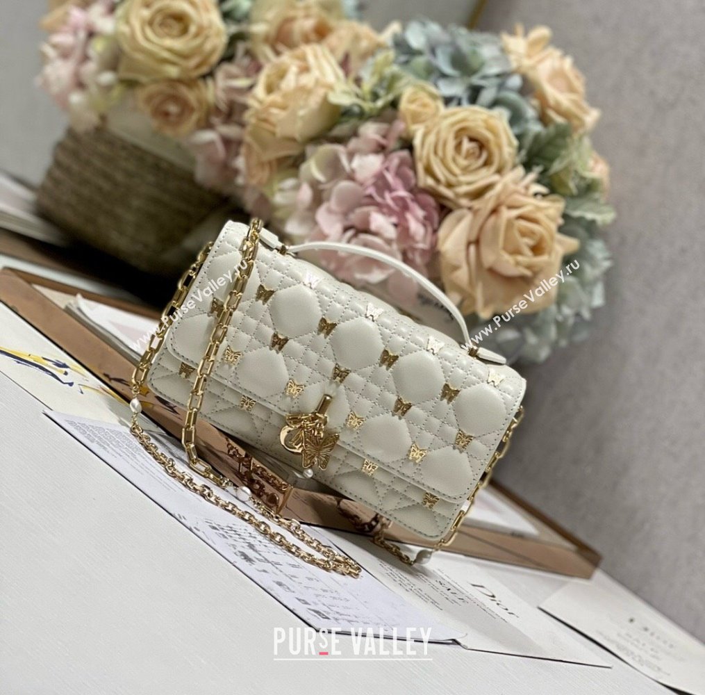 Dior Miss Dior Top Handle Bag with Gold-Finish Butterfly Studs White 2024 (DMZ-241809)