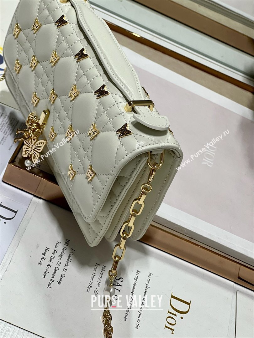 Dior Miss Dior Top Handle Bag with Gold-Finish Butterfly Studs White 2024 (DMZ-241809)