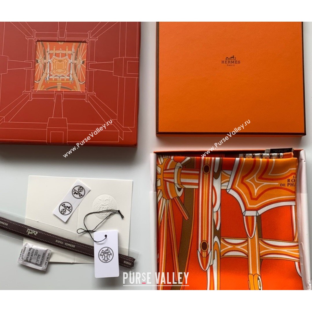 Hermes Phaethon Wheel Twilly Silk Square Scarf 90x90cm Orange 2021 (WNS-21081813)