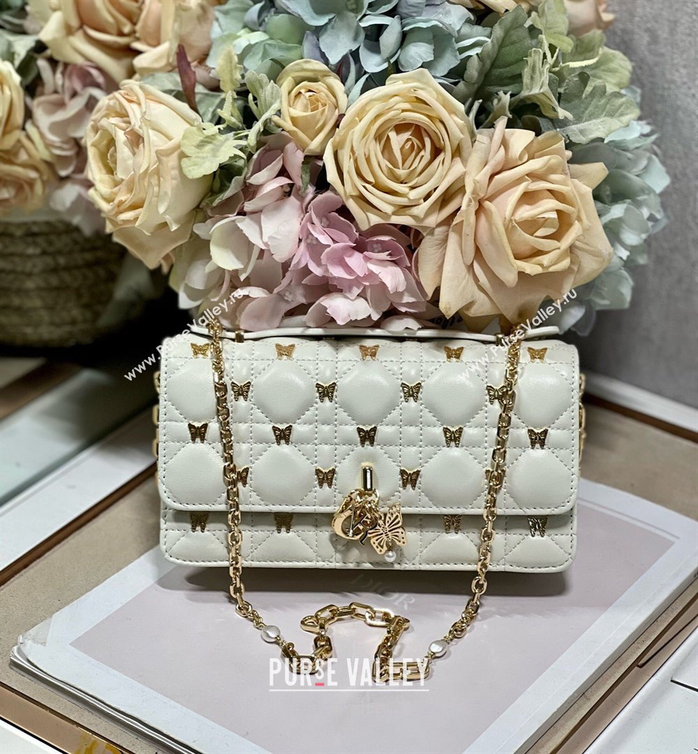 Dior Miss Dior Top Handle Bag with Gold-Finish Butterfly Studs White 2024 (DMZ-241809)