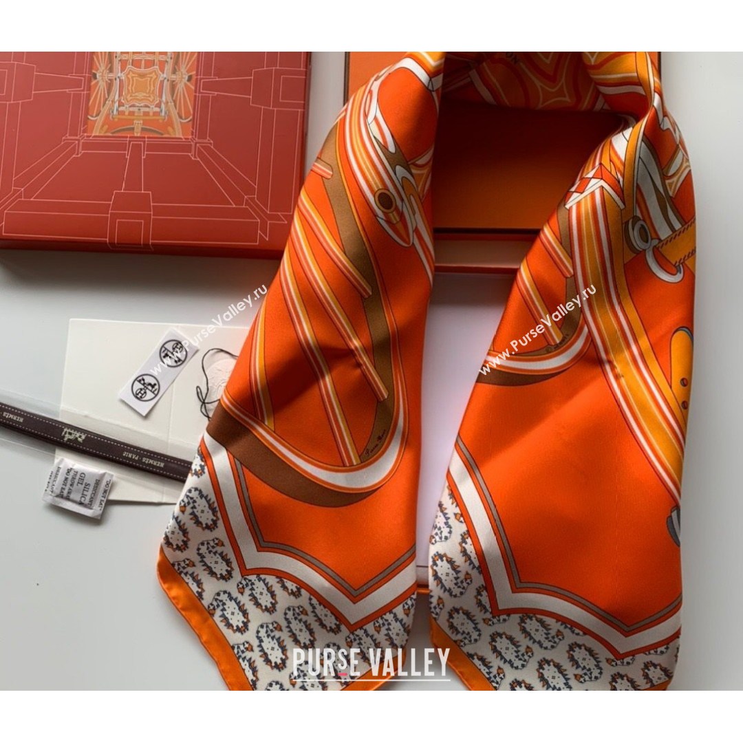 Hermes Phaethon Wheel Twilly Silk Square Scarf 90x90cm Orange 2021 (WNS-21081813)