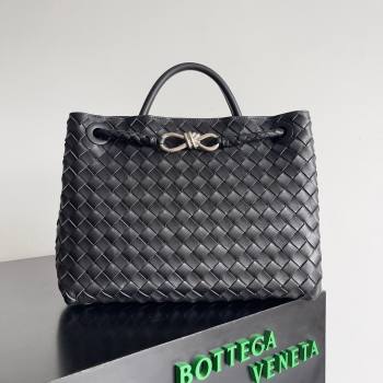 Bottega Veneta Medium Andiamo Top Handle Bag in Intrecciato Leather 743572 Black/Silver 2024 (MS-24042408)
