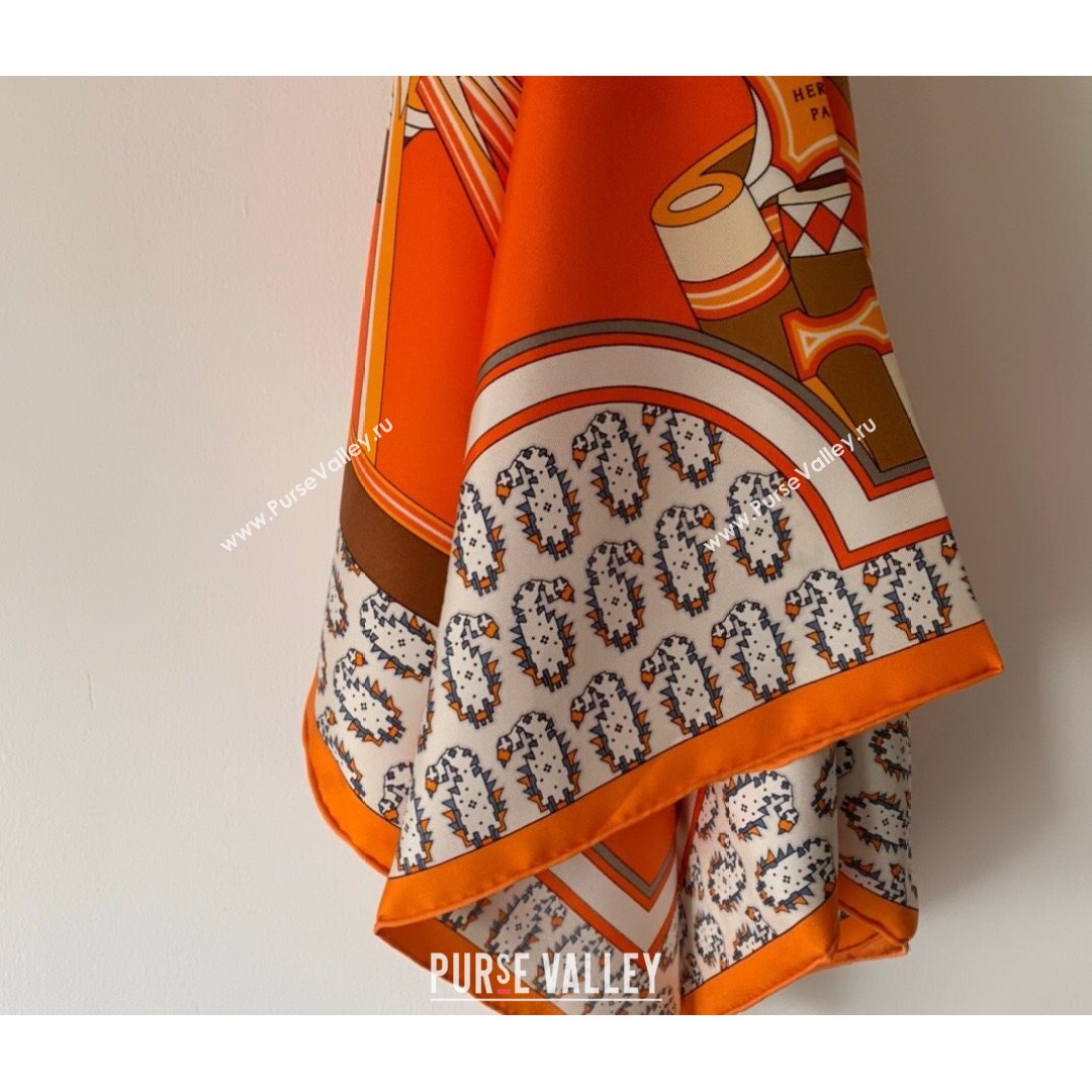 Hermes Phaethon Wheel Twilly Silk Square Scarf 90x90cm Orange 2021 (WNS-21081813)