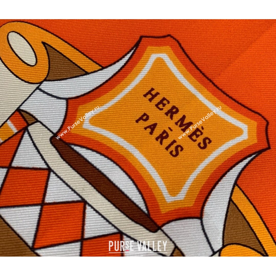 Hermes Phaethon Wheel Twilly Silk Square Scarf 90x90cm Orange 2021 (WNS-21081813)