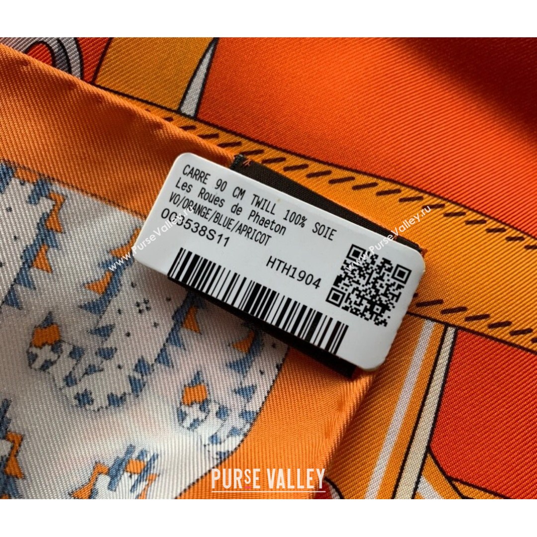 Hermes Phaethon Wheel Twilly Silk Square Scarf 90x90cm Orange 2021 (WNS-21081813)