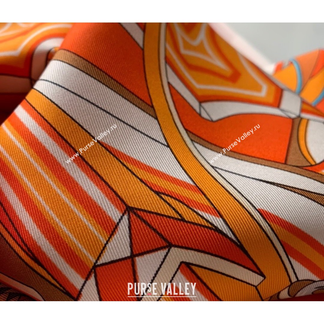 Hermes Phaethon Wheel Twilly Silk Square Scarf 90x90cm Orange 2021 (WNS-21081813)