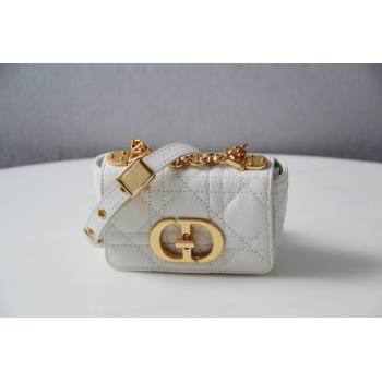 Dior Micro Caro Bag in White Supple Cannage Calfskin 2024 (DMZ-241814)