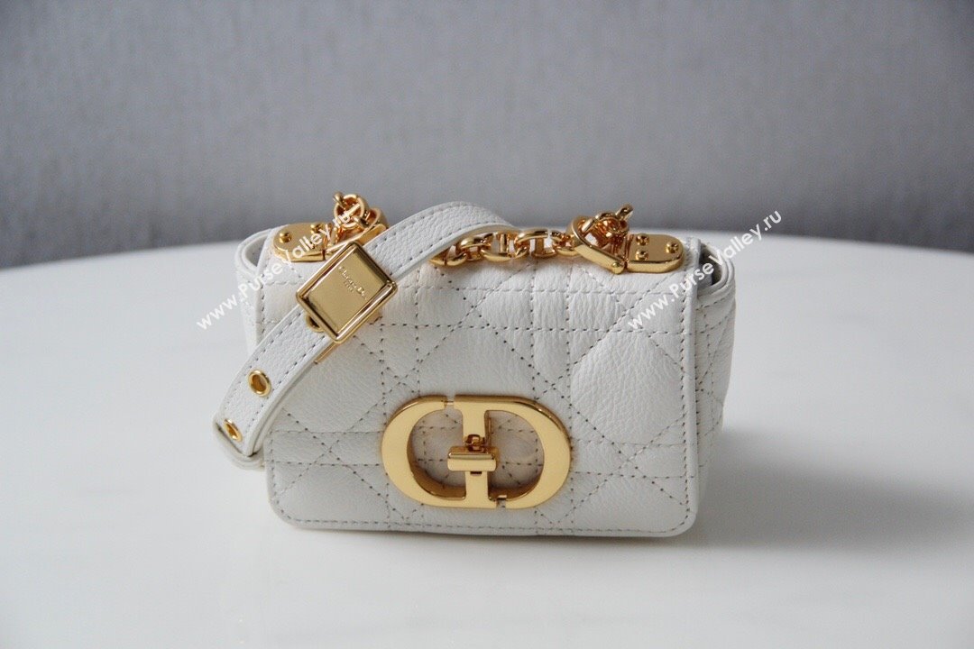 Dior Micro Caro Bag in White Supple Cannage Calfskin 2024 (DMZ-241814)