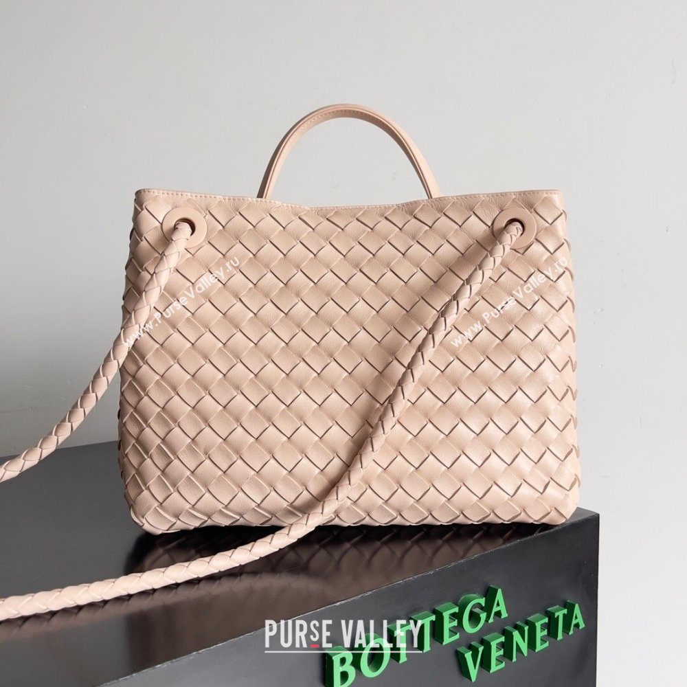 Bottega Veneta Medium Andiamo Top Handle Bag in Intrecciato Leather 743572 Nude Pink 2024 (MS-24042409)