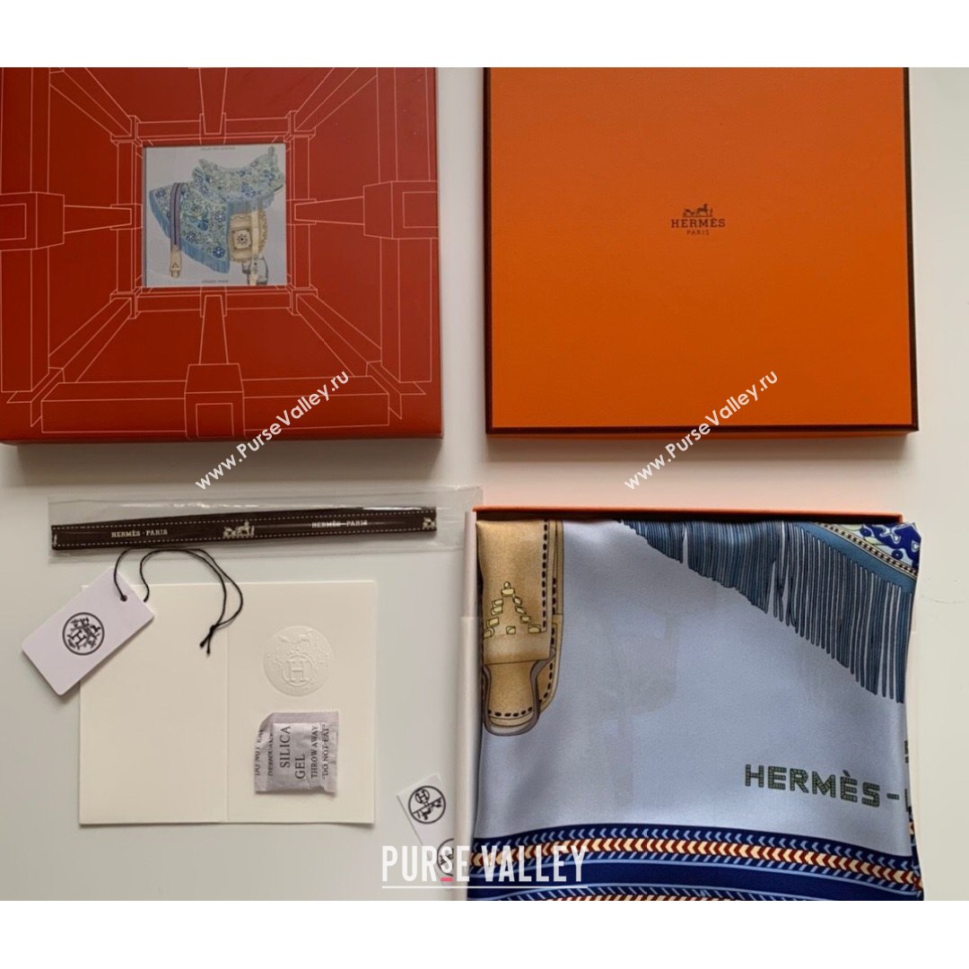 Hermes Prairie Saddle Twilly Silk Square Scarf 90x90cm Blue 2021 (WNS-21081814)