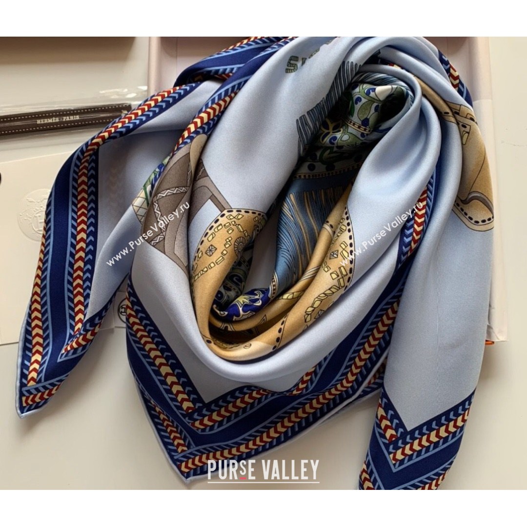 Hermes Prairie Saddle Twilly Silk Square Scarf 90x90cm Blue 2021 (WNS-21081814)