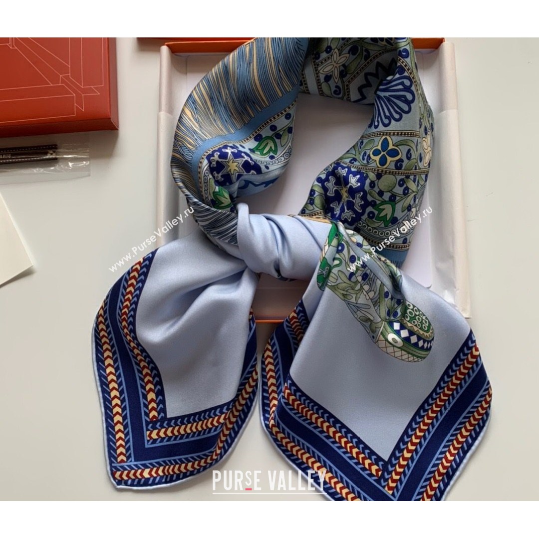 Hermes Prairie Saddle Twilly Silk Square Scarf 90x90cm Blue 2021 (WNS-21081814)