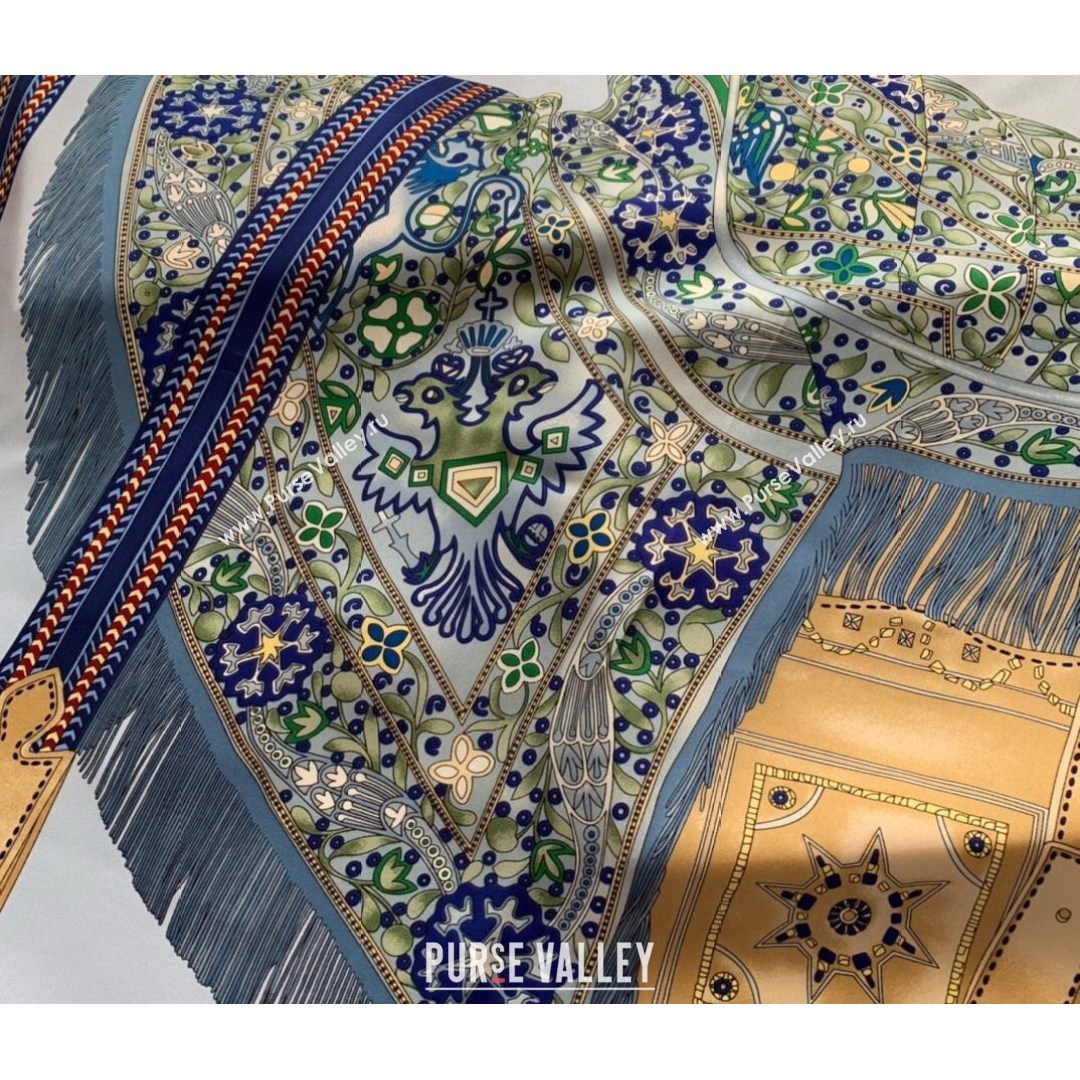 Hermes Prairie Saddle Twilly Silk Square Scarf 90x90cm Blue 2021 (WNS-21081814)