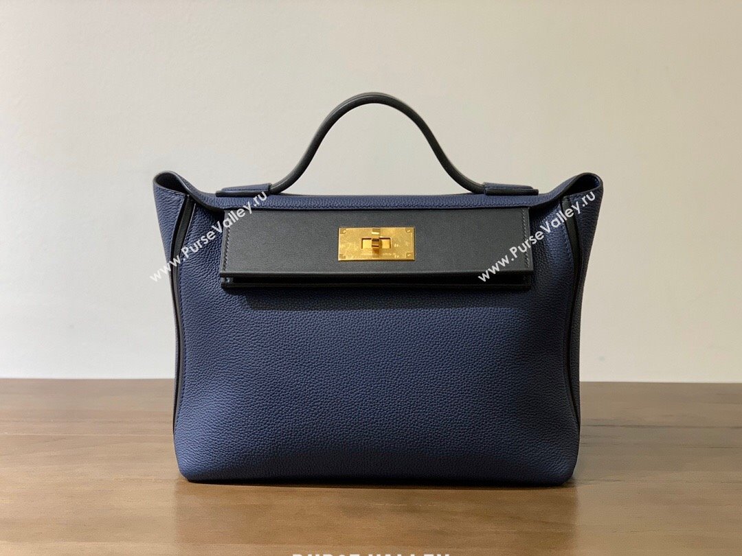 Hermes Kelly 24/24 Bag in Original Evercolor Swift Leather Blue Sapphire/Silver 2024（Full Handmade） (XYA-24111506)