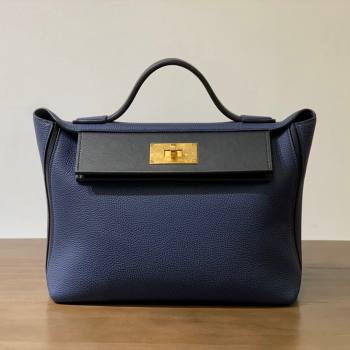 Hermes Kelly 24/24 Bag in Original Evercolor Swift Leather Blue Sapphire/Silver 2024（Full Handmade） (XYA-24111506)