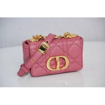 Dior Micro Caro Bag in Pink Supple Cannage Calfskin 2024 (DMZ-241813)