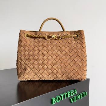 Bottega Veneta Medium Andiamo Top Handle Bag in Intrecciato Suede 743572 Brown 2024 (MS-24042410)