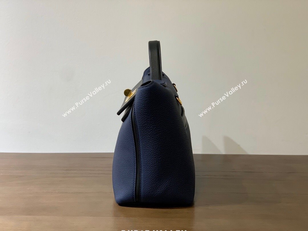 Hermes Kelly 24/24 Bag in Original Evercolor Swift Leather Blue Sapphire/Silver 2024（Full Handmade） (XYA-24111506)