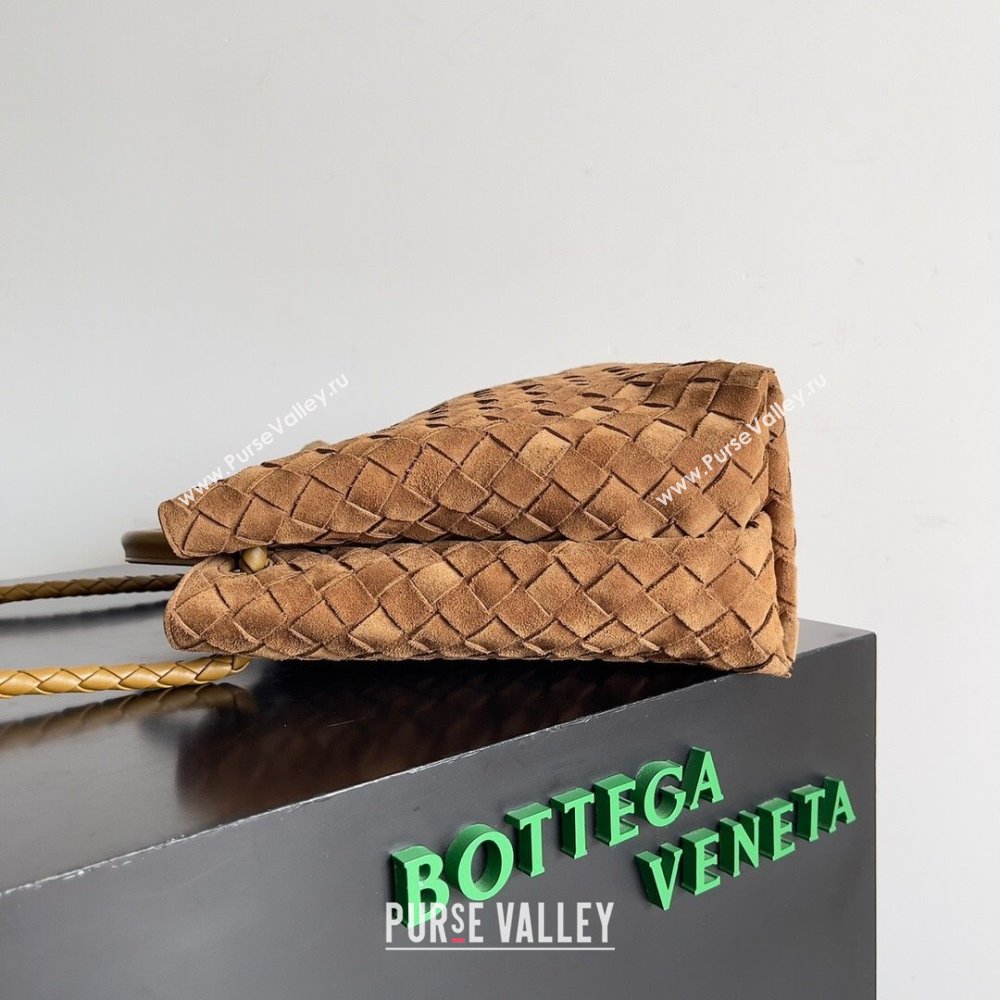 Bottega Veneta Medium Andiamo Top Handle Bag in Intrecciato Suede 743572 Brown 2024 (MS-24042410)