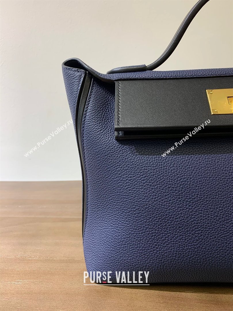 Hermes Kelly 24/24 Bag in Original Evercolor Swift Leather Blue Sapphire/Silver 2024（Full Handmade） (XYA-24111506)