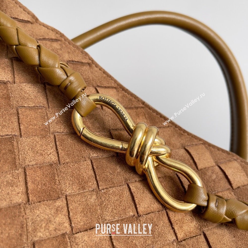 Bottega Veneta Medium Andiamo Top Handle Bag in Intrecciato Suede 743572 Brown 2024 (MS-24042410)