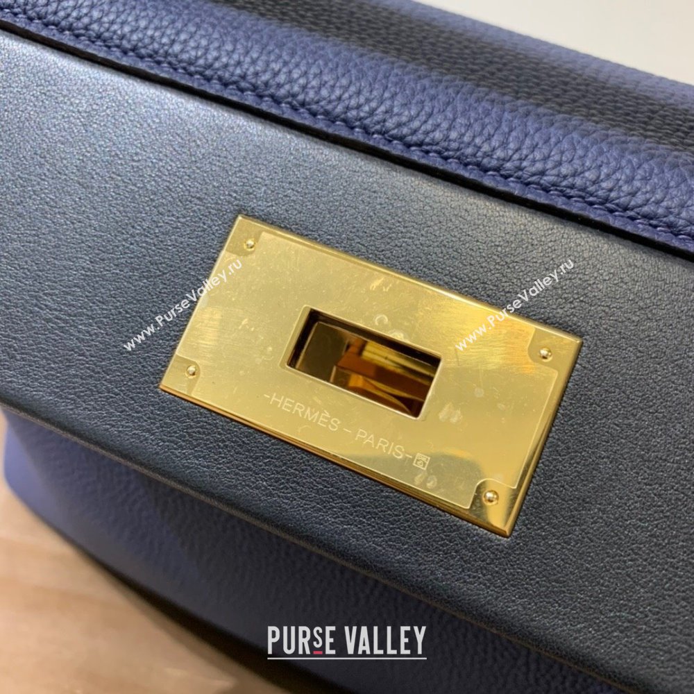 Hermes Kelly 24/24 Bag in Original Evercolor Swift Leather Blue Sapphire/Silver 2024（Full Handmade） (XYA-24111506)