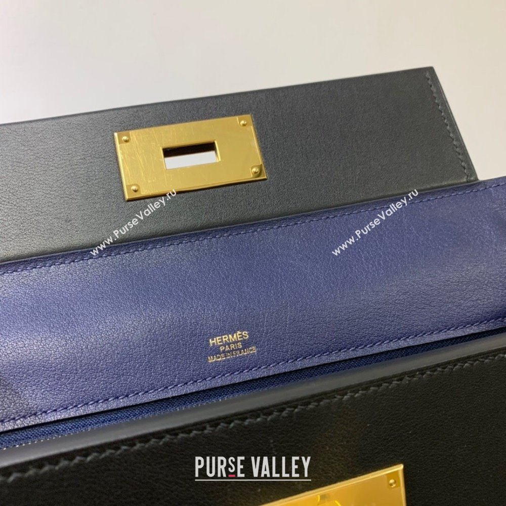 Hermes Kelly 24/24 Bag in Original Evercolor Swift Leather Blue Sapphire/Silver 2024（Full Handmade） (XYA-24111506)