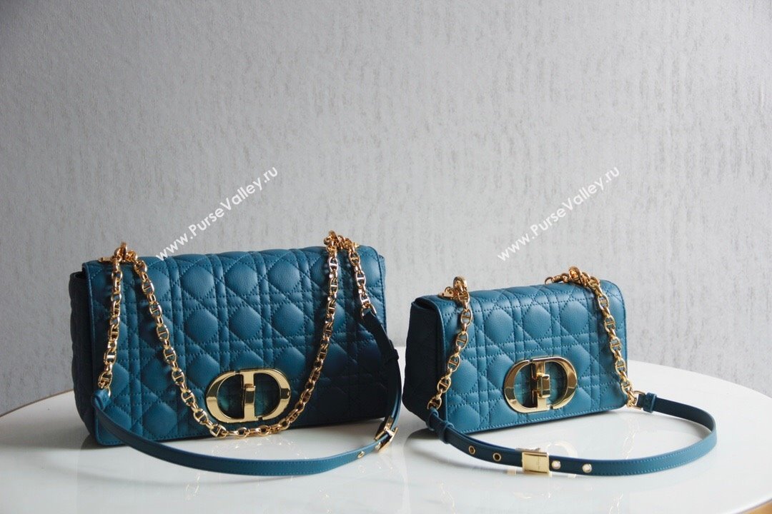 Dior Large Caro Chain Bag in Soft Cannage Calfskin Ocean Blue 2024 (DMZ-241816)
