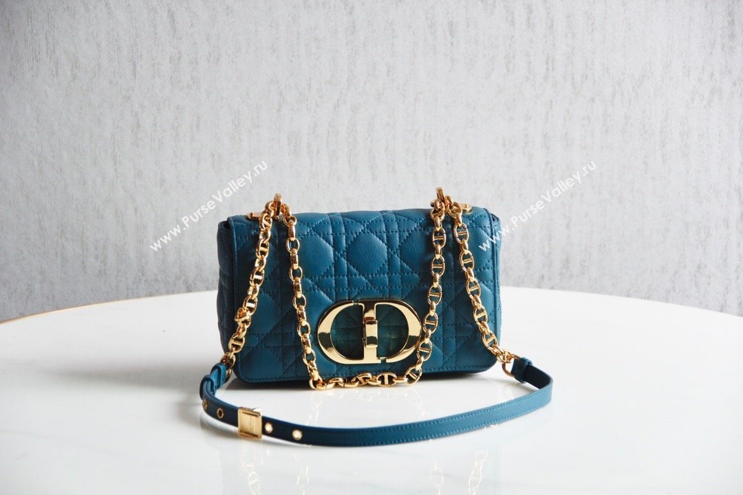 Dior Small Caro Chain Bag in Soft Cannage Calfskin Ocean Blue 2024 (DMZ-241815)