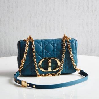 Dior Small Caro Chain Bag in Soft Cannage Calfskin Ocean Blue 2024 (DMZ-241815)