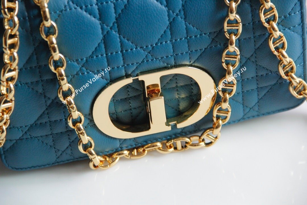 Dior Small Caro Chain Bag in Soft Cannage Calfskin Ocean Blue 2024 (DMZ-241815)
