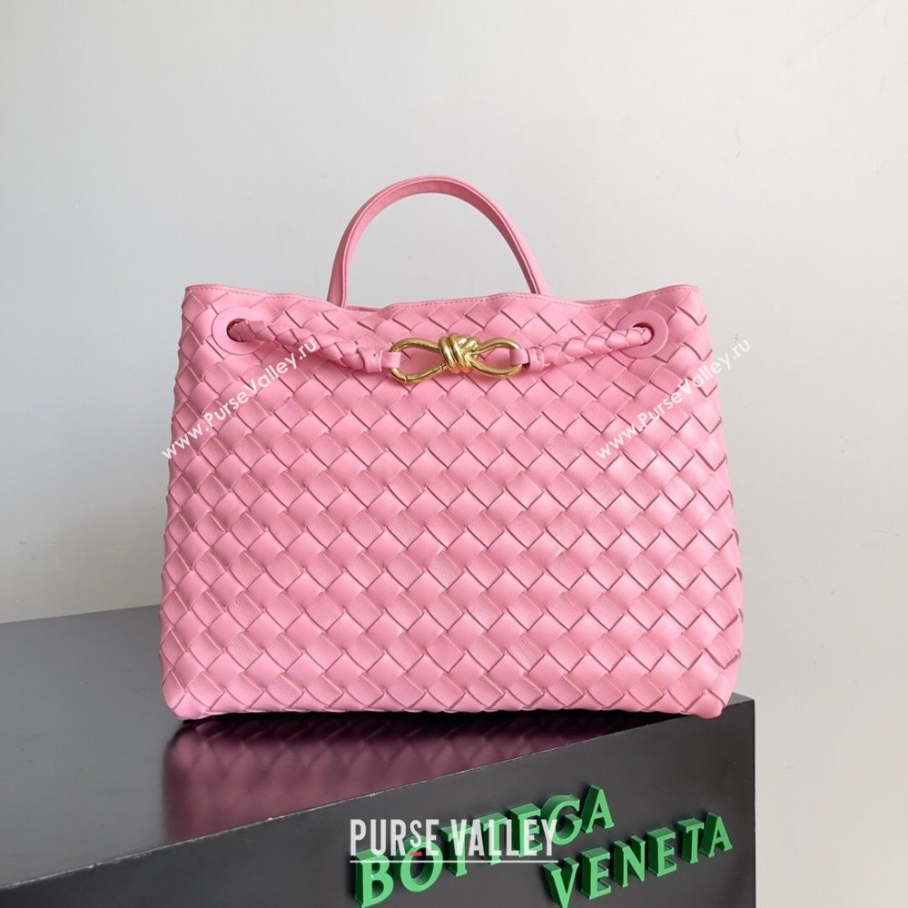 Bottega Veneta Medium Andiamo Top Handle Bag in Intrecciato Suede 743572 Pink 2024 (MS-24042411)