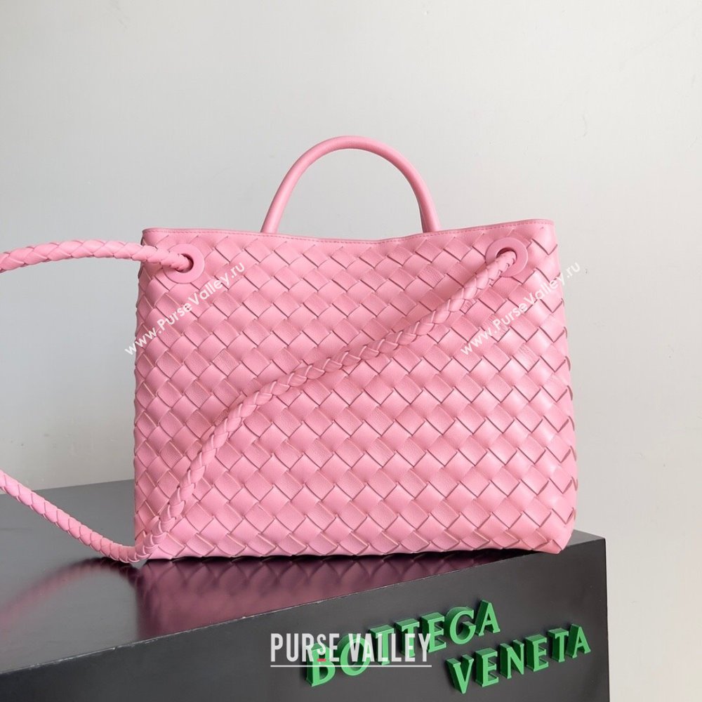 Bottega Veneta Medium Andiamo Top Handle Bag in Intrecciato Suede 743572 Pink 2024 (MS-24042411)