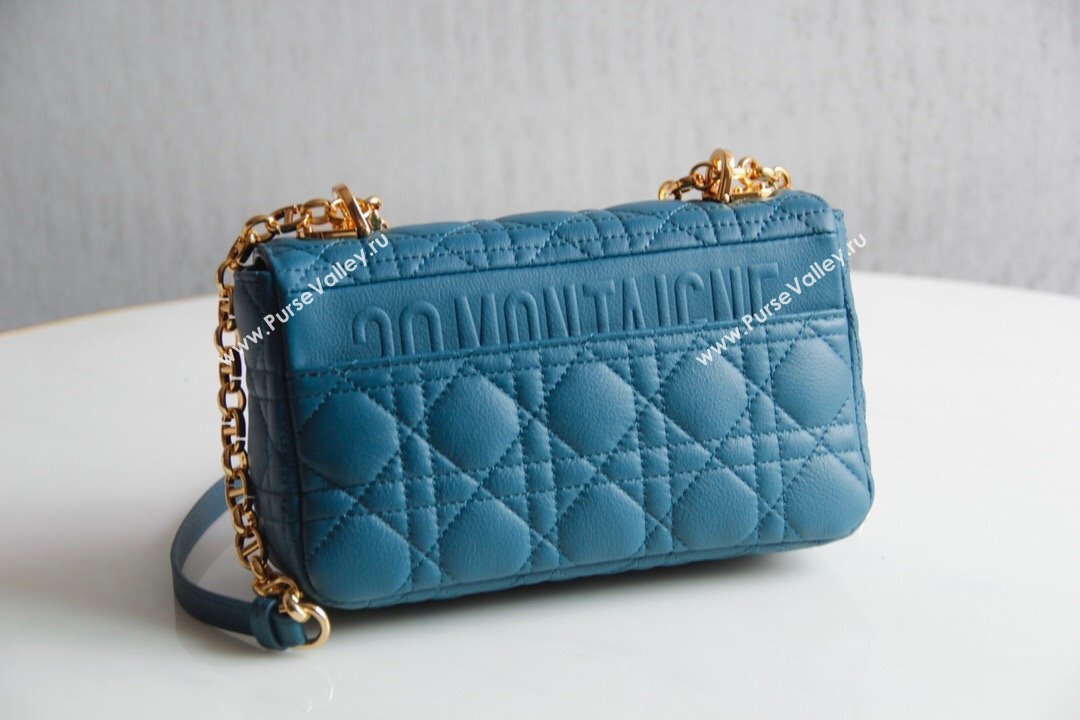 Dior Small Caro Chain Bag in Soft Cannage Calfskin Ocean Blue 2024 (DMZ-241815)
