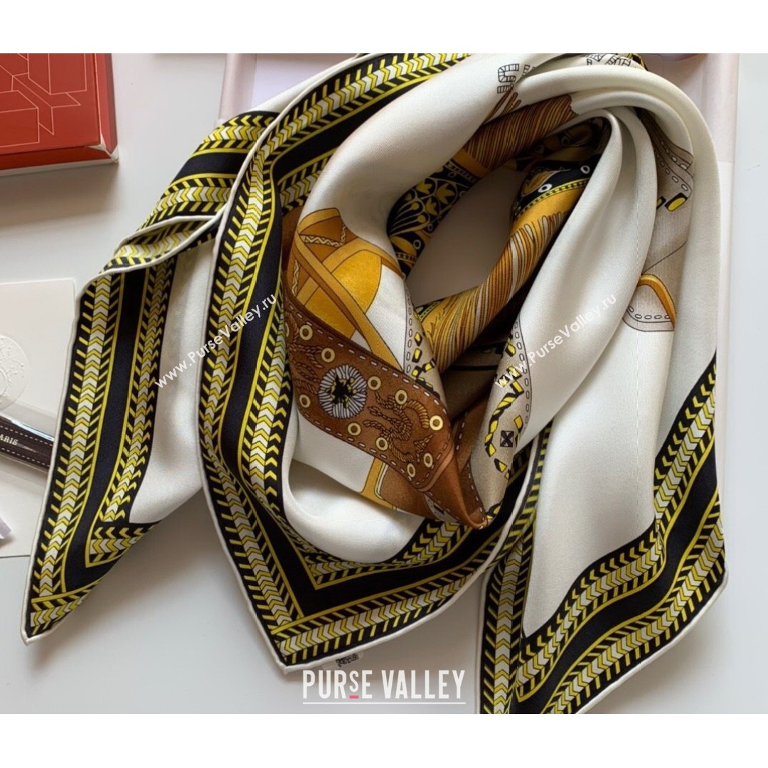 Hermes Prairie Saddle Twilly Silk Square Scarf 90x90cm White 2021 (WNS-21081816)