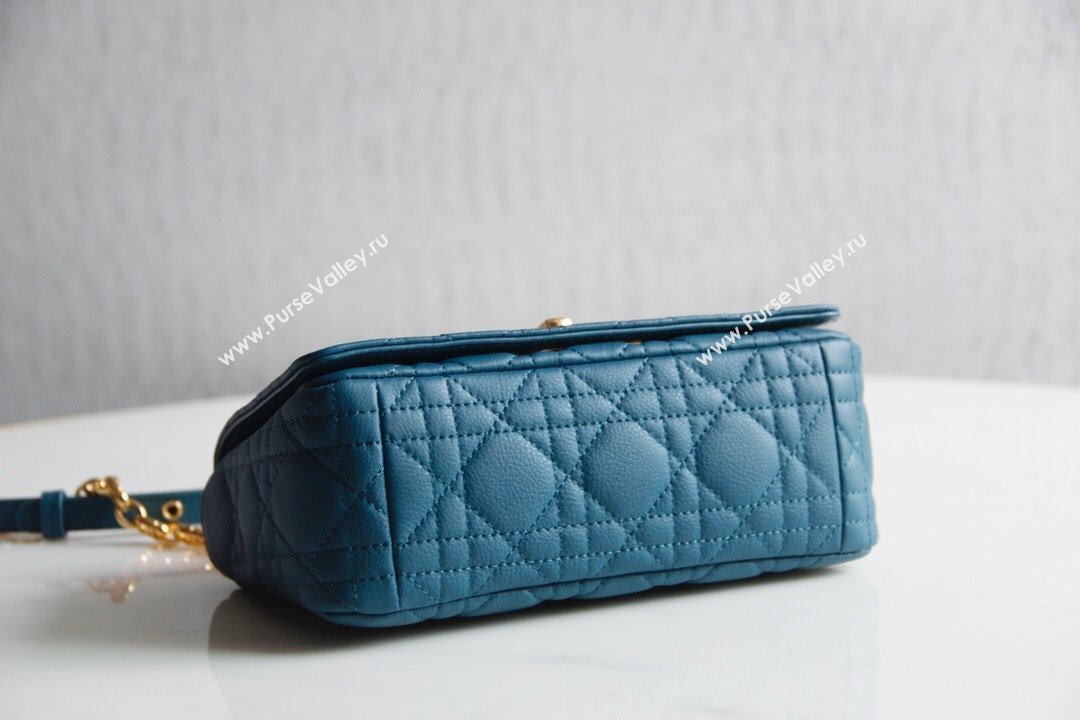 Dior Small Caro Chain Bag in Soft Cannage Calfskin Ocean Blue 2024 (DMZ-241815)