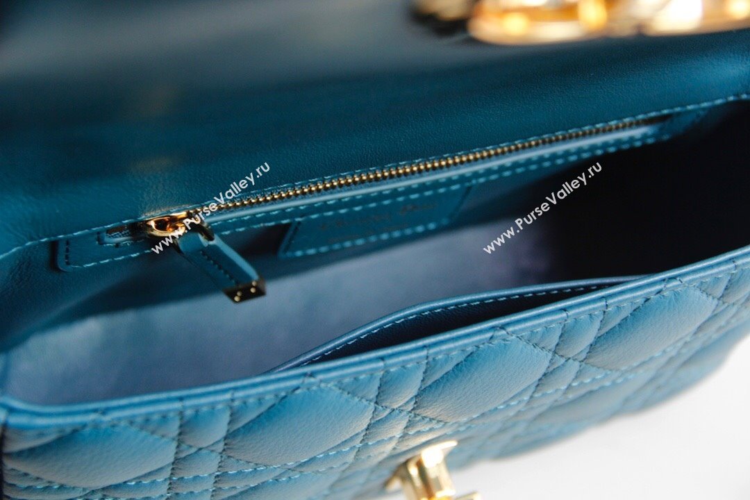 Dior Small Caro Chain Bag in Soft Cannage Calfskin Ocean Blue 2024 (DMZ-241815)